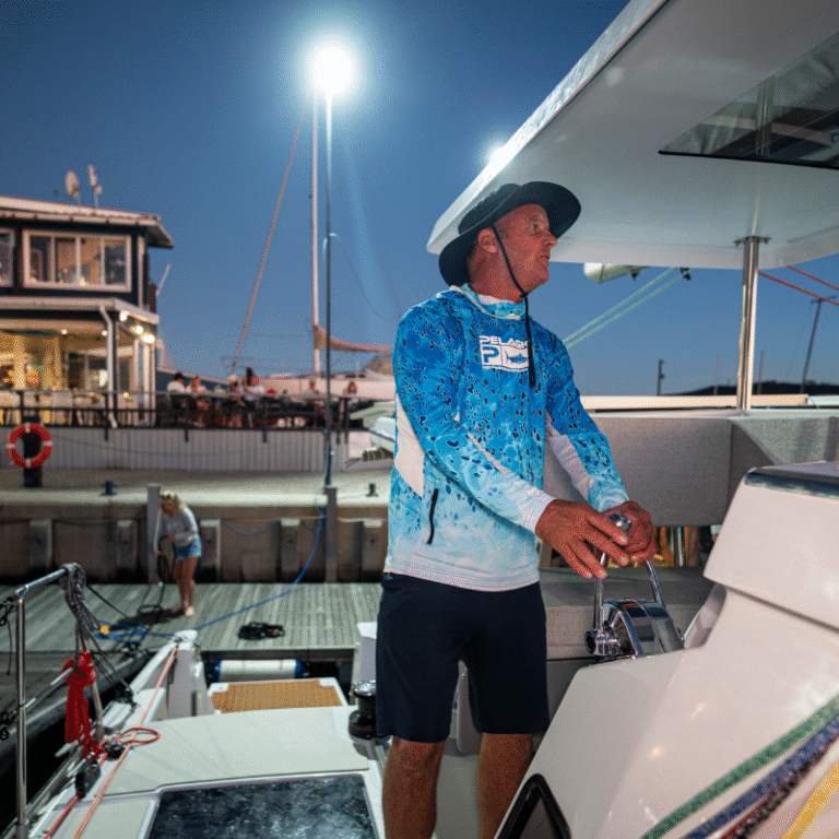 Captain Tony ready to start leaving dock to sail to the Bahamas